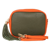 Khaki Orange Two Tone Crossbody Bag