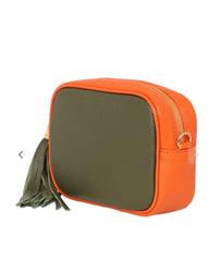 Khaki Orange Two Tone Crossbody Bag