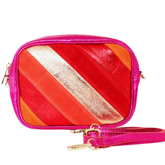 Red Leather Suede Crossbody Bag