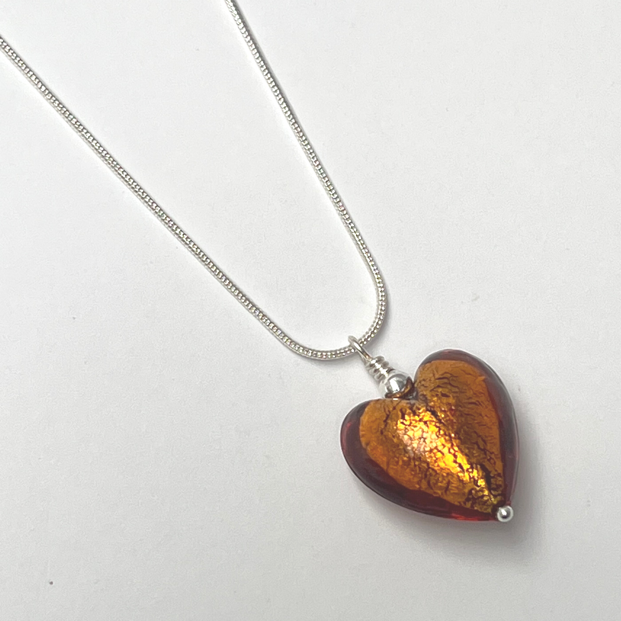 Murano Glass Heart Pendant - Copper - Majestico Gifts