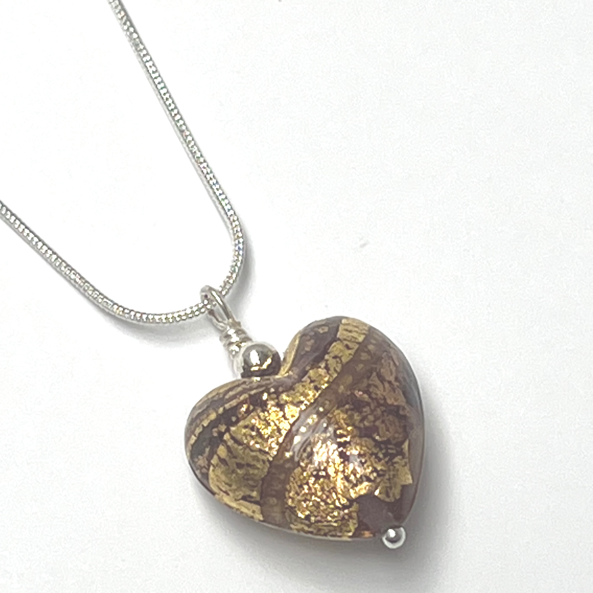 Murano Glass Heart Pendant - Golden Tiger - Majestico Gifts