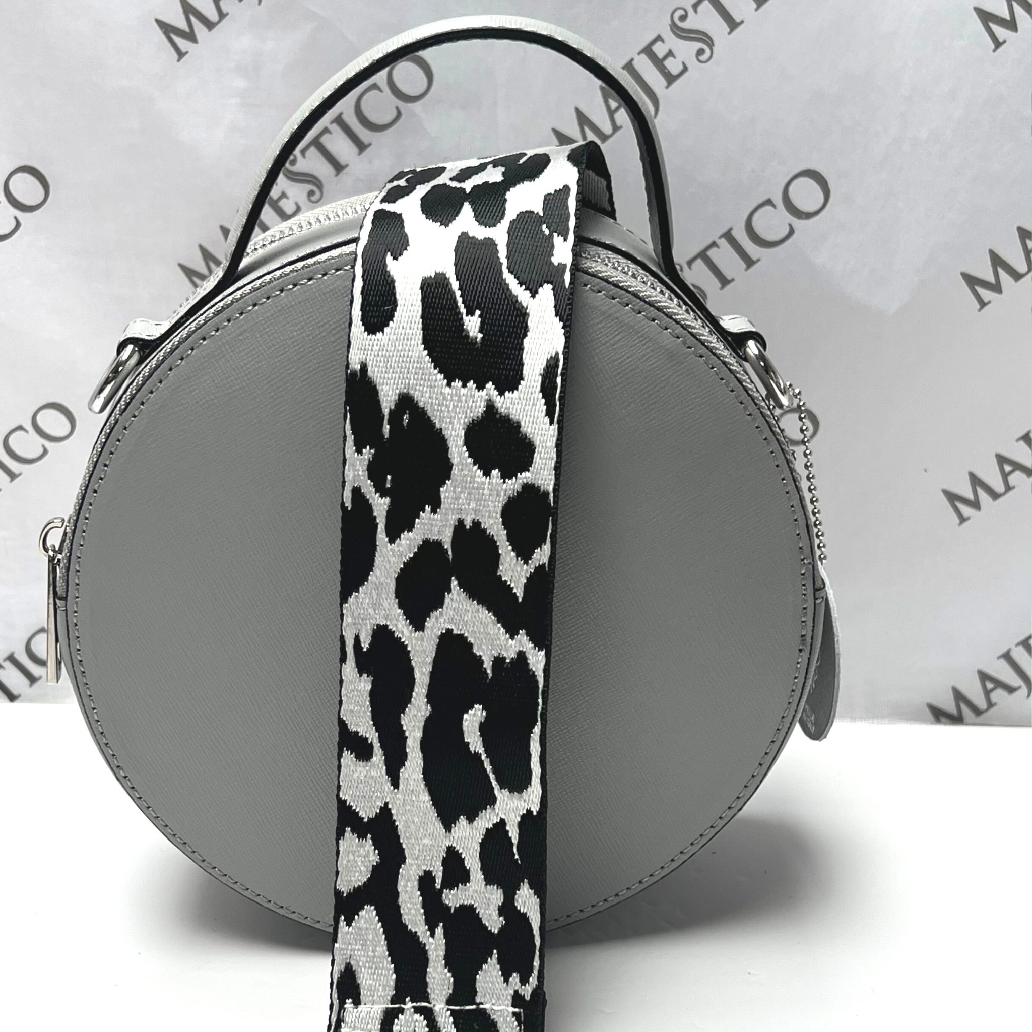 Ladies Leather Bag - ANNA Genuine Leather Circular Bag - Light Grey - Majestico Gifts