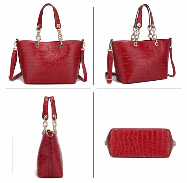 Deep Red Croc Style 2 Piece Bag Set - Majestico Gifts
