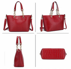 Deep Red Croc Style 2 Piece Bag Set - Majestico Gifts