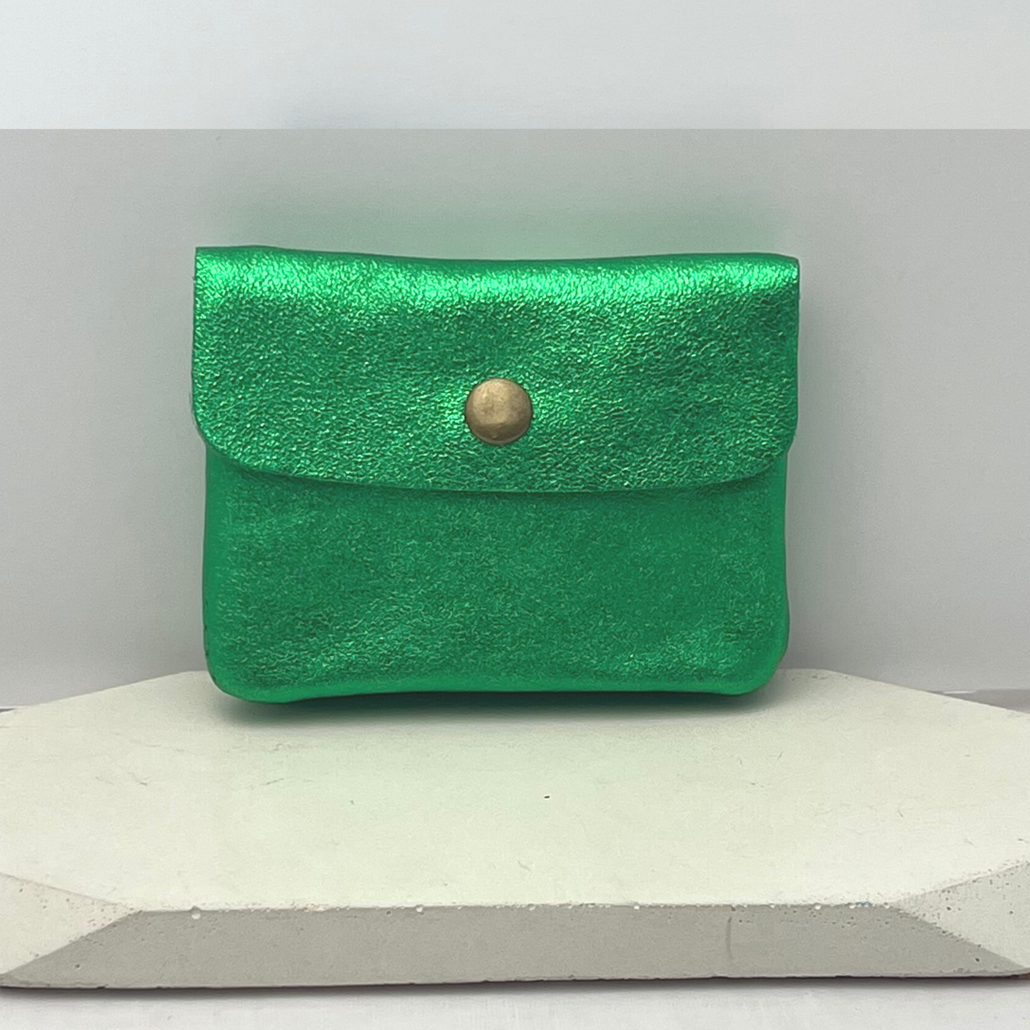 Genuine Leather Coin/Card Purse - Made in Italy - Metallic Green - Majestico Gifts