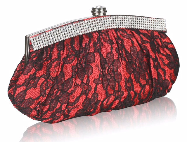 Red Satin Lace Clutch Bag - Majestico Gifts