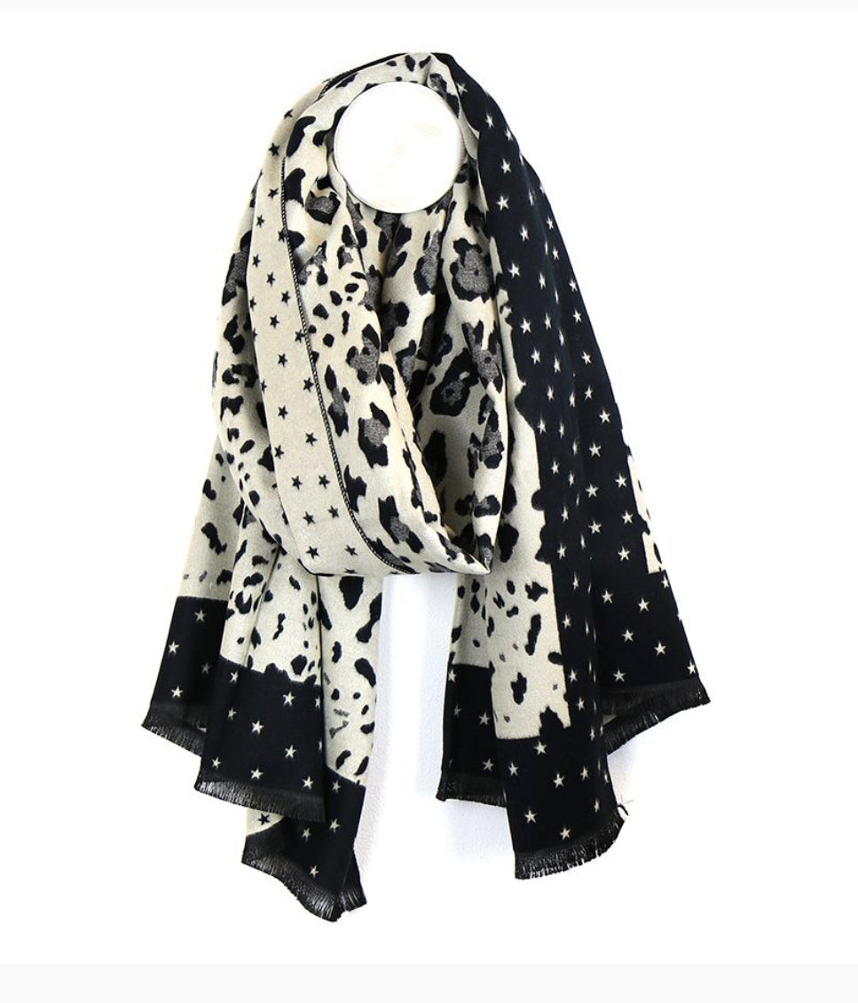 Scarf - Black/White Leopard Print Scarf - Majestico Gifts