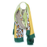 Green Mix Leopard Print Colour Block Print Scarf - Majestico Gifts