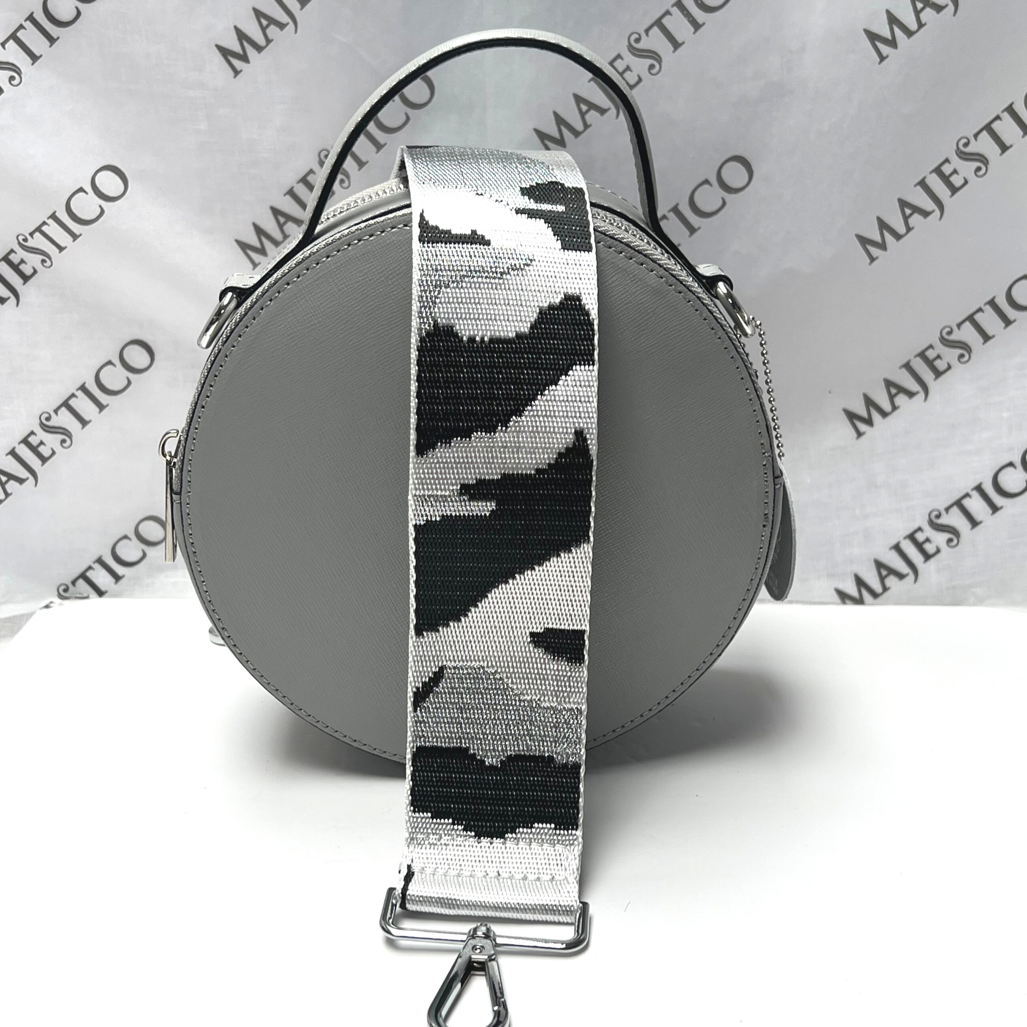 Ladies Leather Bag - ANNA Genuine Leather Circular Bag - Light Grey - Majestico Gifts