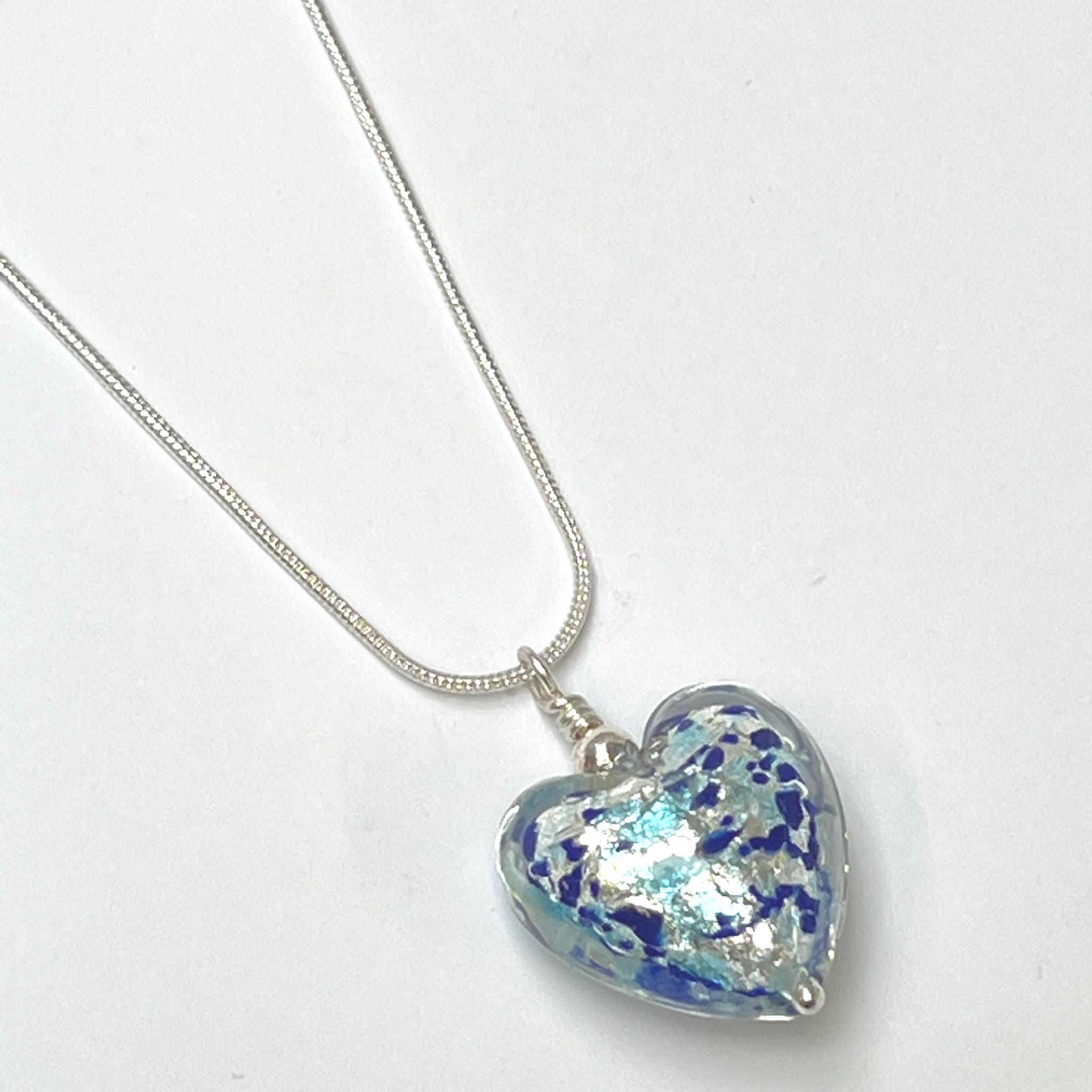 Murano Glass Heart Pendant - Blue Confetti - Majestico Gifts