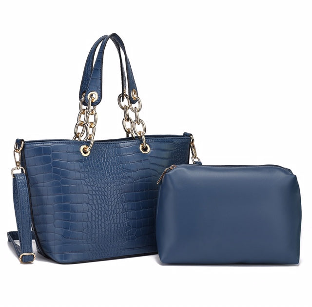 Navy Croc Style 2 Piece Bag Set - Majestico Gifts