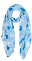Blue Heart Print Scarf | Lightweight Gold Foil Viscose