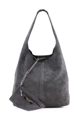 SARA Suede Shoulder Bag - Dark Grey