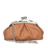 Lilia Genuine Leather Clutch Bag with Chain Strap - Cognac - Majestico Gifts