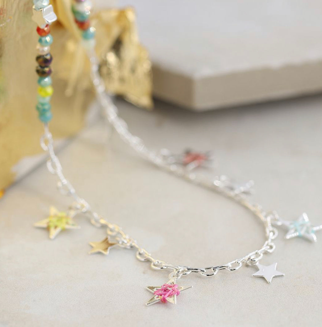 Silver Necklace with Mixed Beads and Stars - Majestico Gifts