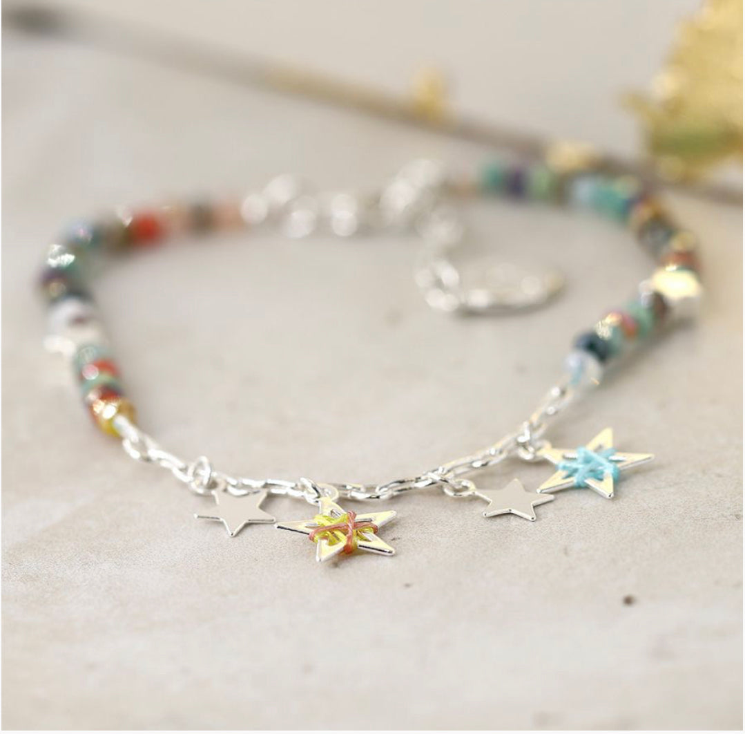 Necklace Silver Mixed Colour Beaded with Star - Majestico Gifts