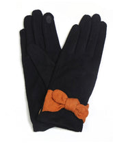 Black Wool Mix Glove with Orange Bow Trim - Majestico Gifts