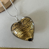 Murano Glass Heart Pendant - Black & Gold Shimmer - Majestico Gifts
