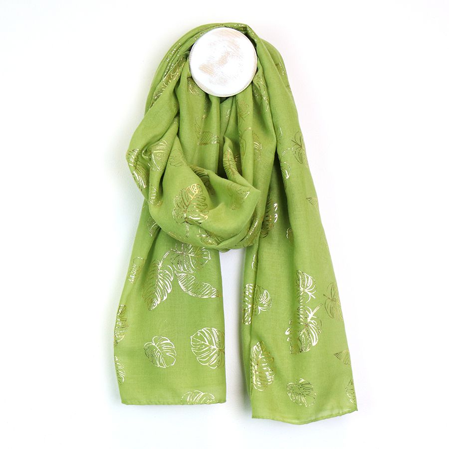 Green Scarf with Golf Monstera Leaf Print - Majestico Gifts