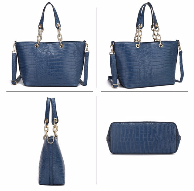 Navy Croc Style 2 Piece Bag Set - Majestico Gifts