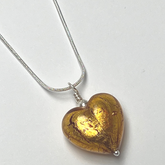 Murano Glass Heart Pendant - Golden Mandarin Crackle - Majestico Gifts