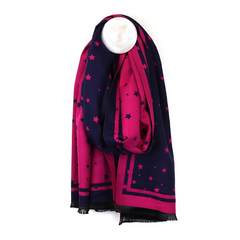 Bright Pink and Navy Reversible Jacquard Star Scarf - Majestico Gifts