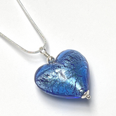 Murano Glass Heart Large Pendant - Lilac Blue Crackle - Majestico Gifts