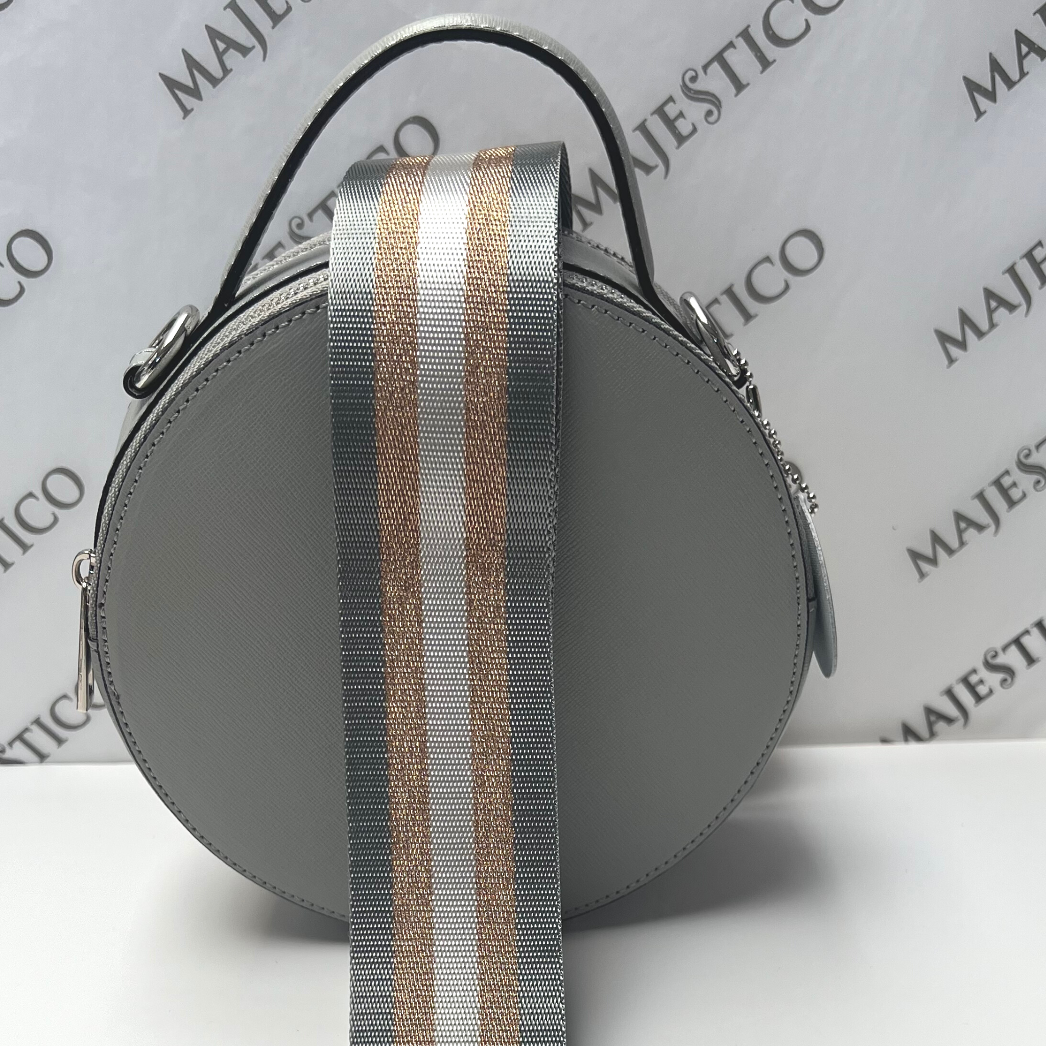 Ladies Leather Bag - ANNA Genuine Leather Circular Bag - Light Grey - Majestico Gifts