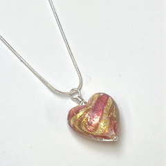 Murano Glass Heart Pendant - Raspberry Gold Swirl - Majestico Gifts
