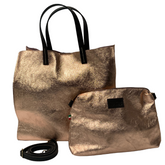 Stella - Leather Metallic Handbag with Pouch - Bronze