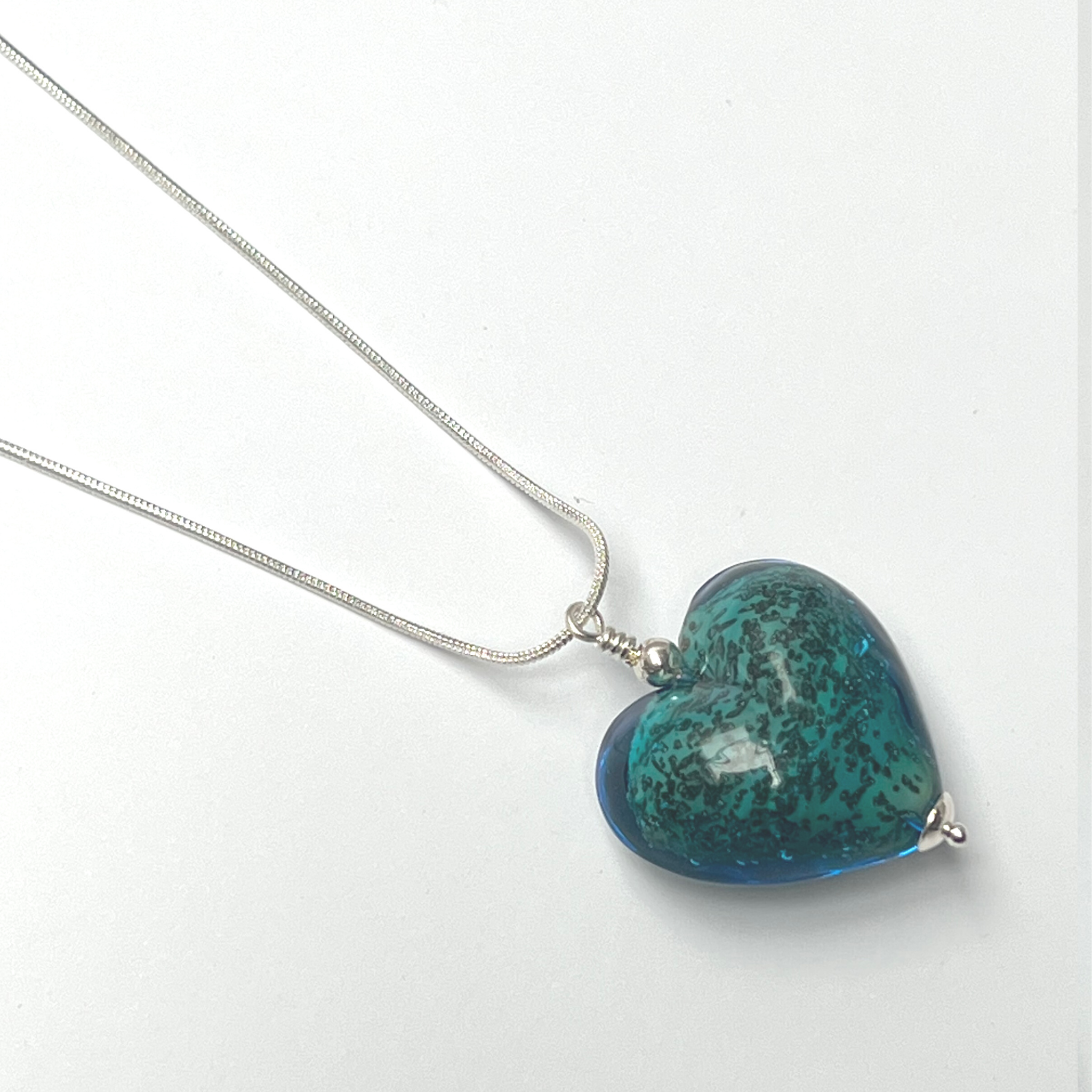 Murano Glass Heart Large Pendant - Sea Green - Majestico Gifts