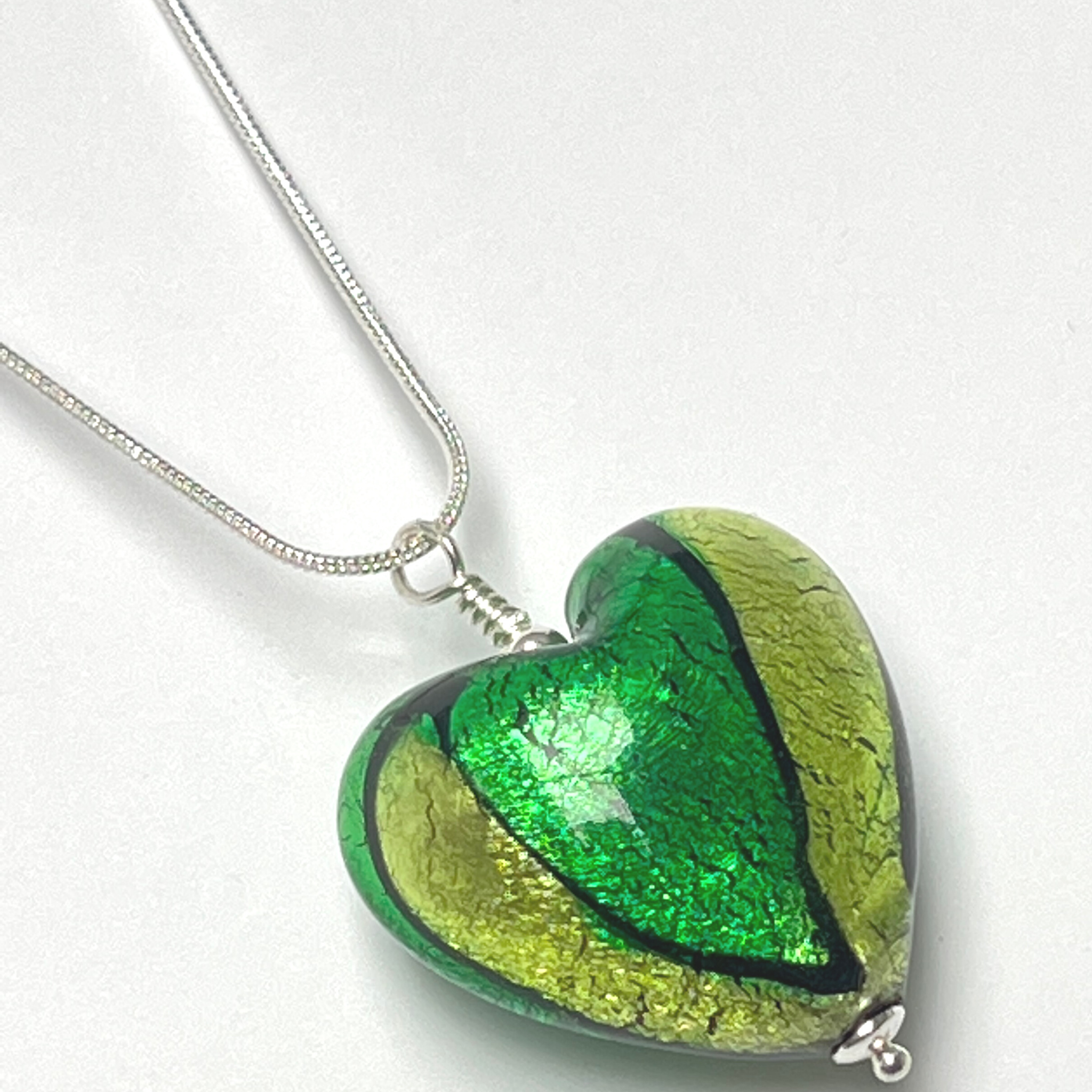 Murano Glass Heart Large Pendant - Emerald & Lime - Majestico Gifts