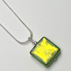 Murano Glass Square Pendant - Chartreuse Green Crackle - Majestico Gifts