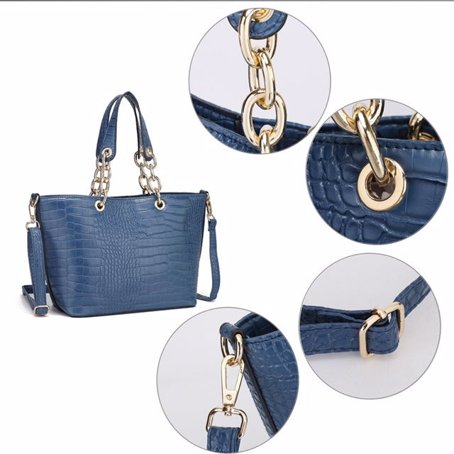 Navy Croc Style 2 Piece Bag Set - Majestico Gifts