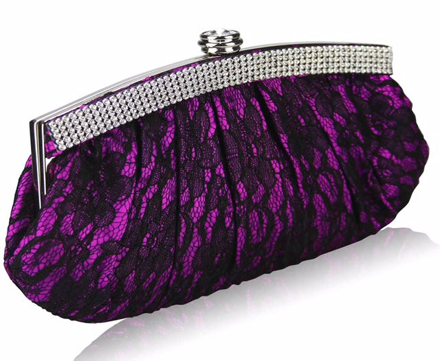 Purple Satin Lace Clutch Bag - Majestico Gifts
