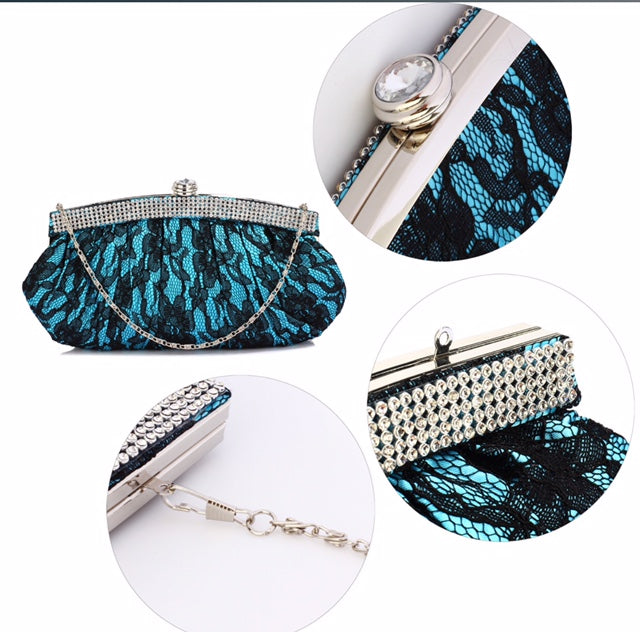 Turquoise Satin Lace Clutch Bag - Majestico Gifts