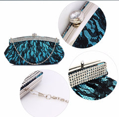 Turquoise Satin Lace Clutch Bag - Majestico Gifts