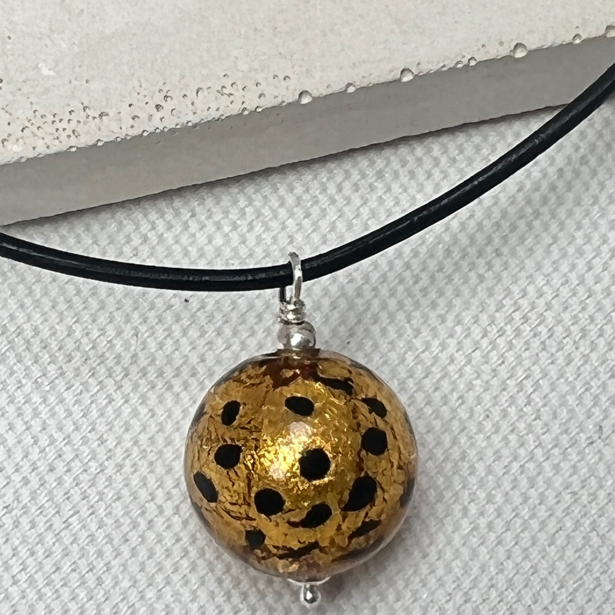 Murano Glass Leopard Spot Ball Pendant - Oro Gold - Majestico Gifts
