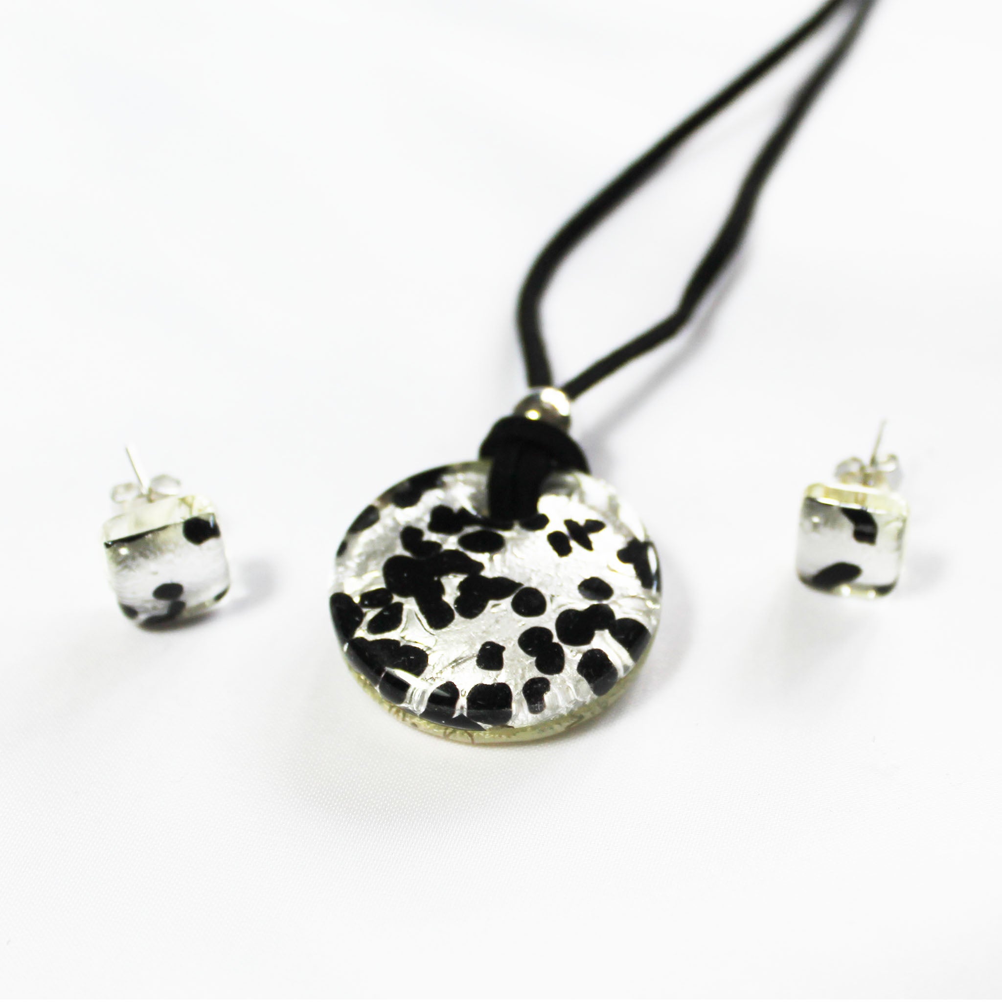 Murano Glass Round Design Pendant Necklace Set with Matching Earrings - Majestico Gifts