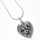 Murano Glass Heart Pendant - Black & Silver Sparkle - Majestico Gifts
