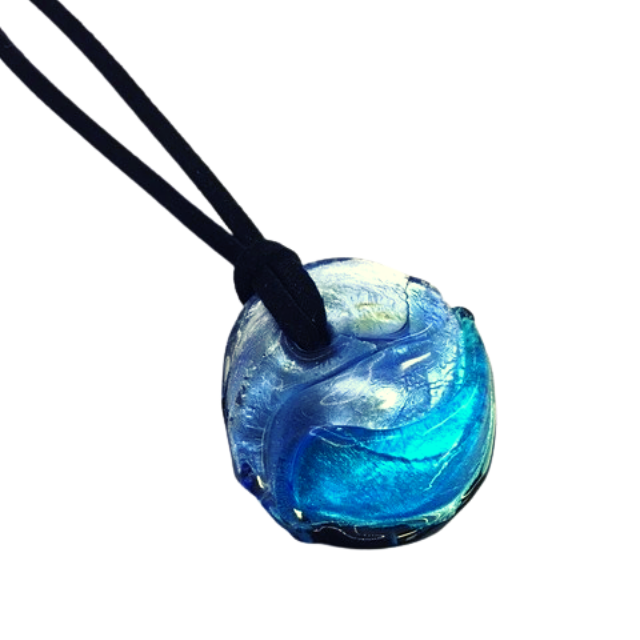 Murano Glass Round Silver Foiled Pendant - Blue Shades - Majestico Gifts