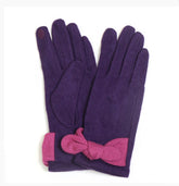 Purple Wool Mix Glove with Pink Bow Trim - Majestico Gifts