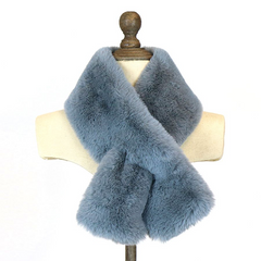 Grey Faux Fur Pull-Through Scarf – Leopard Print Soft Winter Neck Warmer