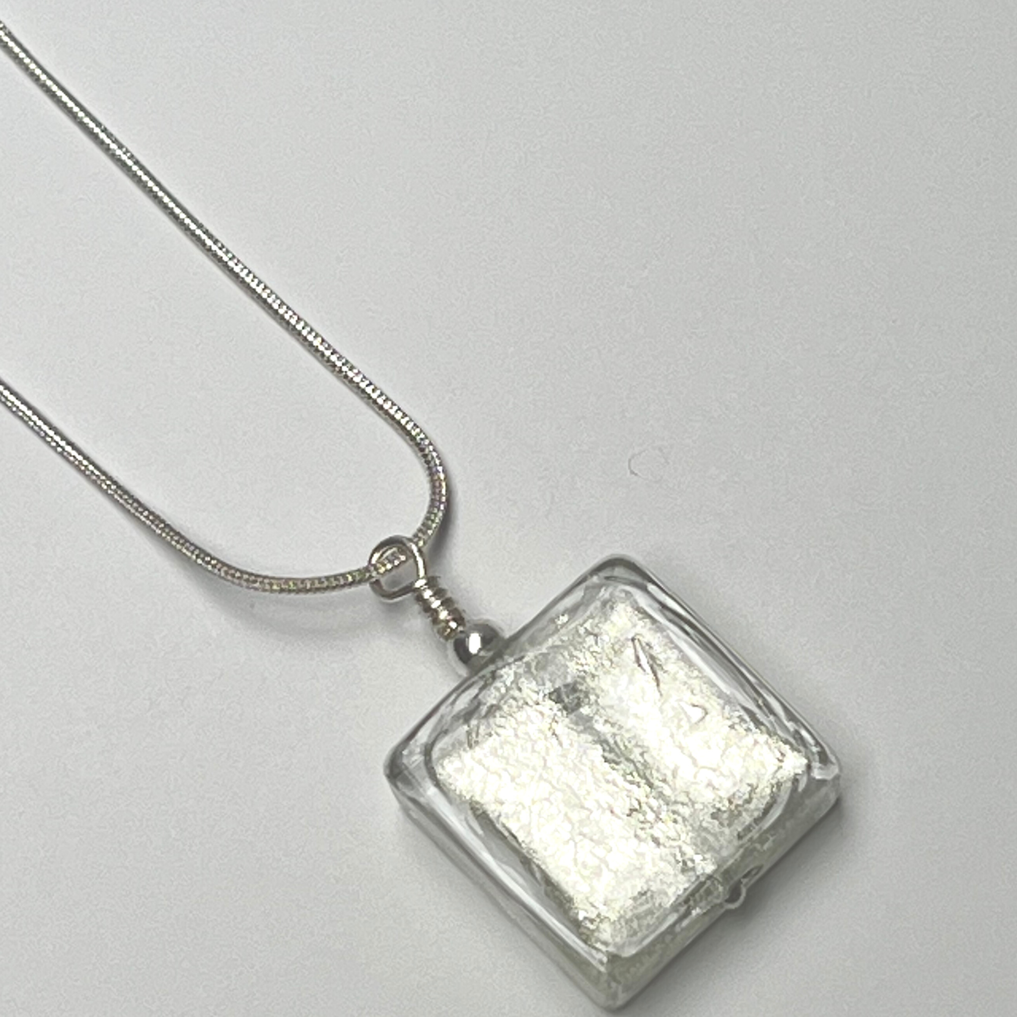 Murano Glass Square Pendant - White Ice - Majestico Gifts