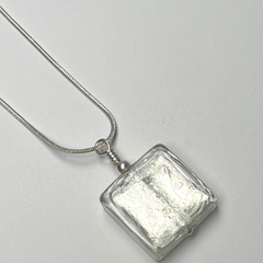 Murano Glass Square Pendant - White Ice - Majestico Gifts