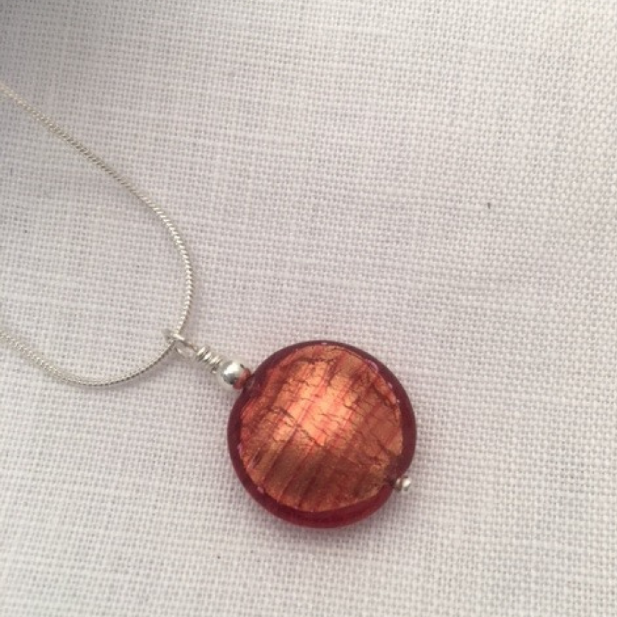 Murano Glass Lentil Bead Pendant - Coral Ripple - Majestico Gifts