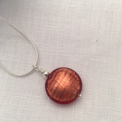 Murano Glass Lentil Bead Pendant - Coral Ripple - Majestico Gifts