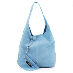 SARA Suede Shoulder Bag - Light Blue