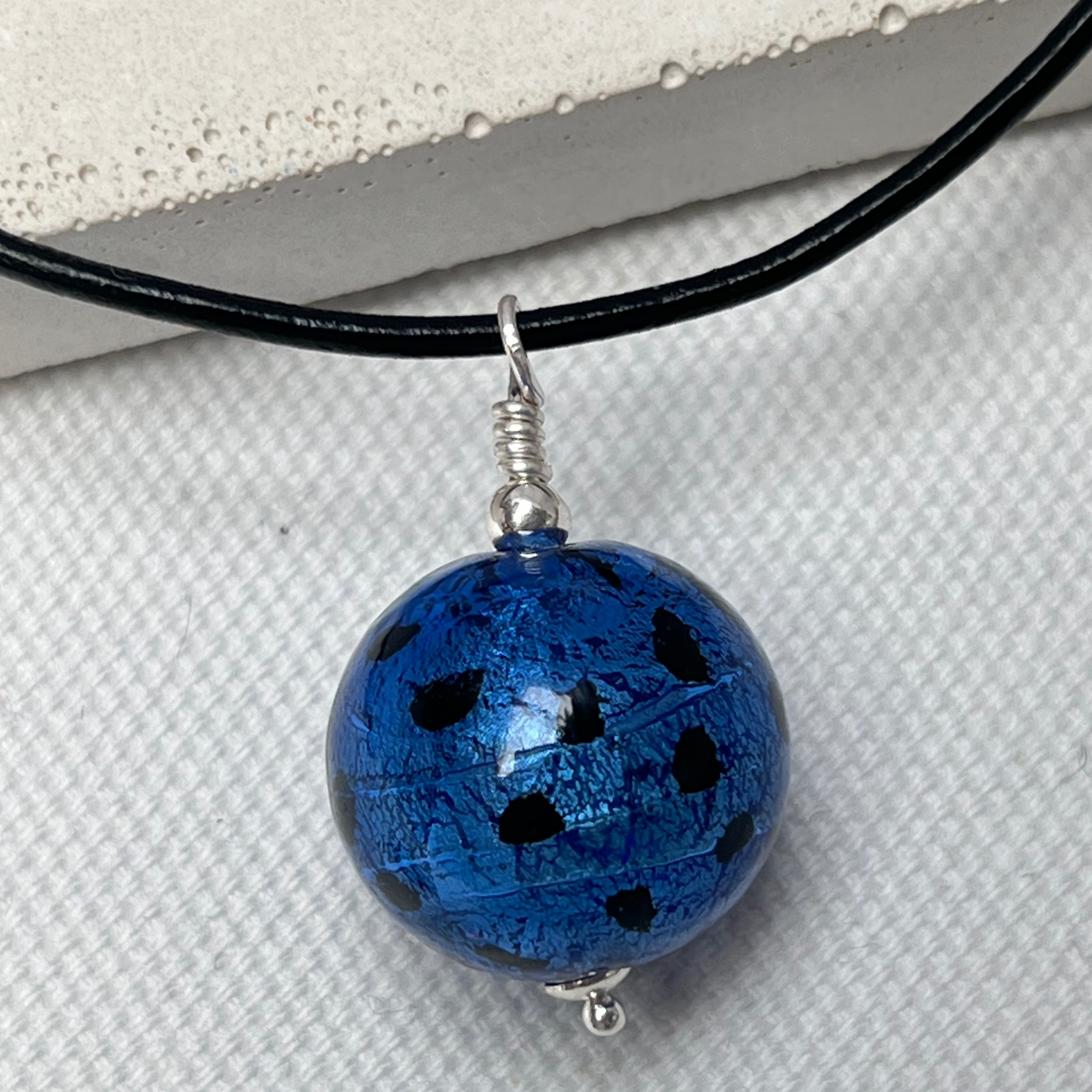 Murano Glass Leopard Spot Ball Pendant - Azzurro Blue - Majestico Gifts