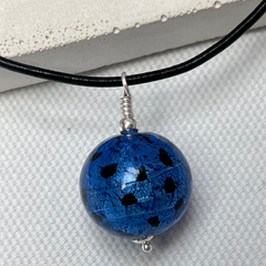 Murano Glass Leopard Spot Ball Pendant - Azzurro Blue - Majestico Gifts